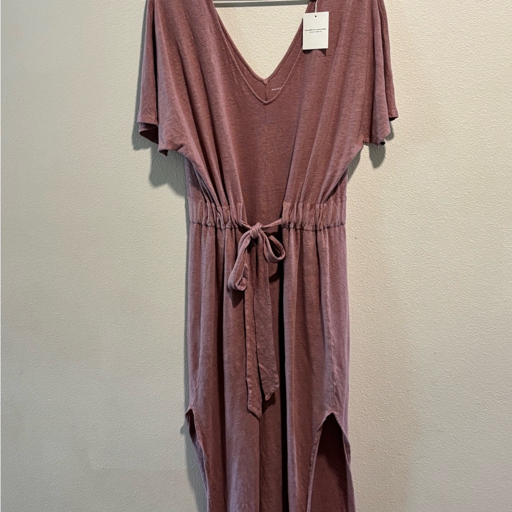 Chic Mauve V-Neck High Low Dress